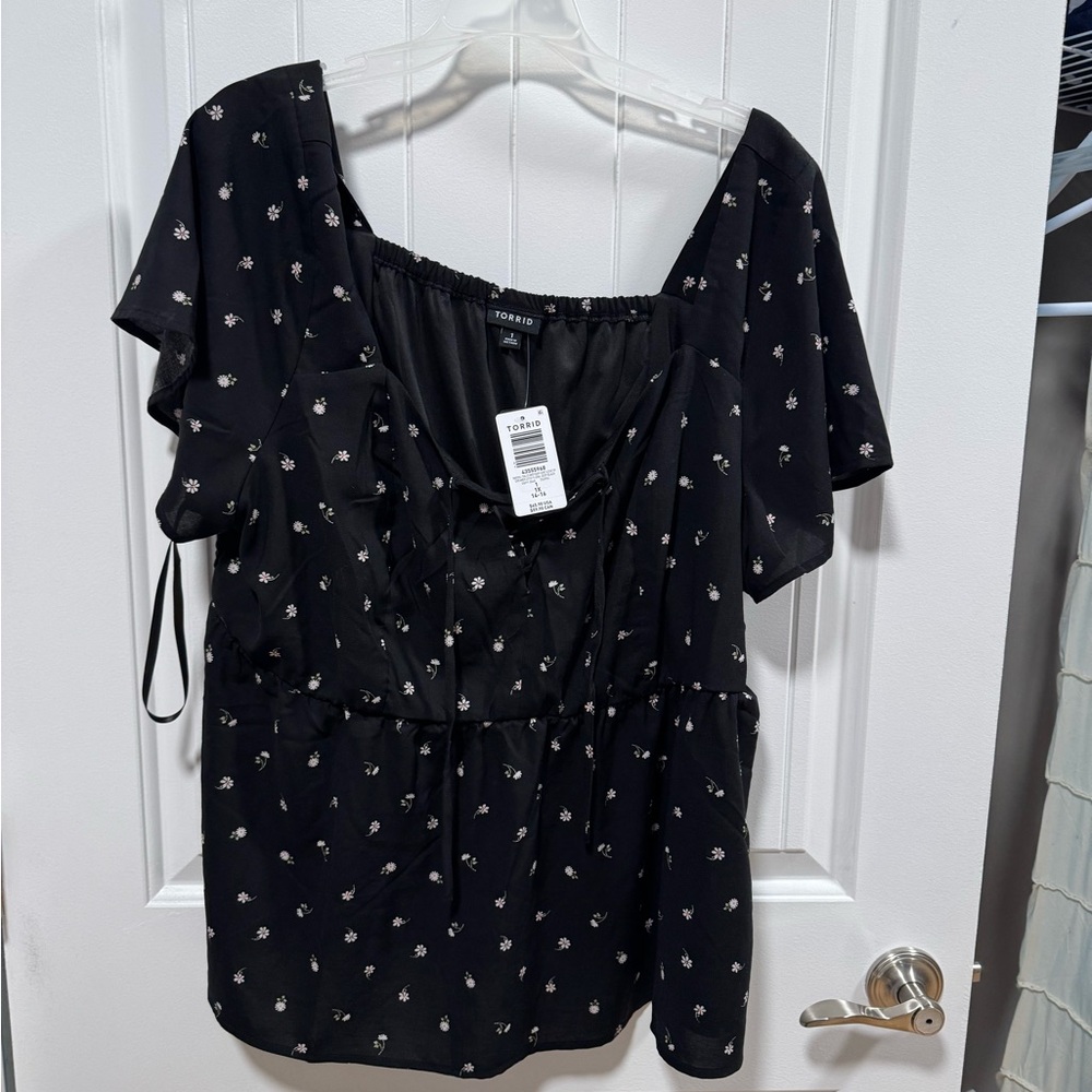 Torrid Black and White Patterned Blouse